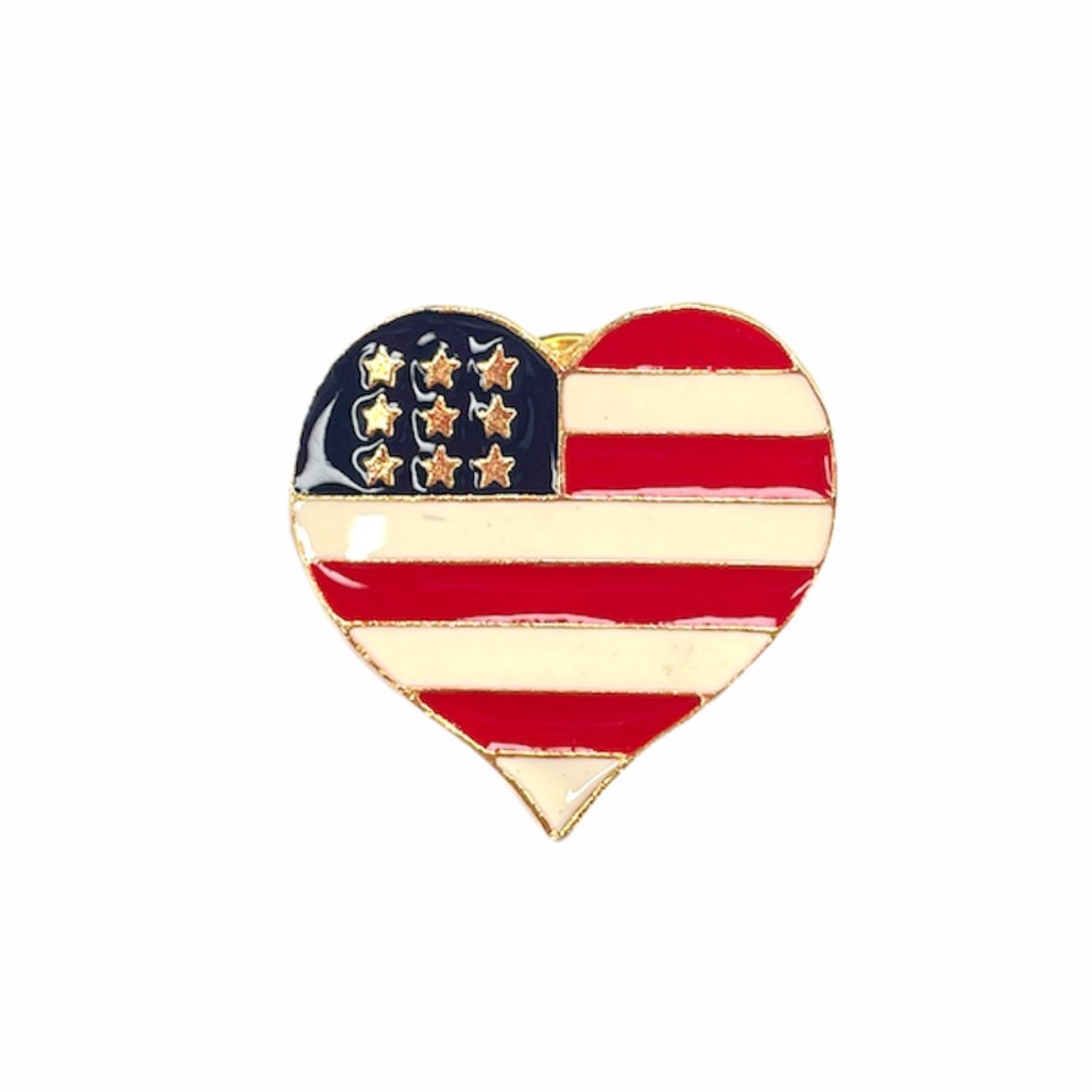 American Flag Heart Pin, Red, White, Blue